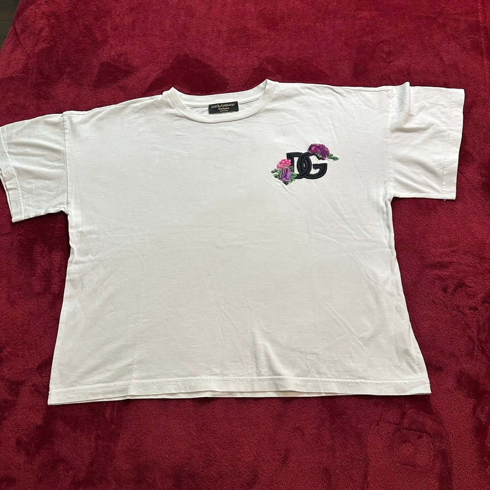 Dolce & Gabbana Exclusive White Floral DG Logo Embroidery T-Shirt‎ Made in Italy